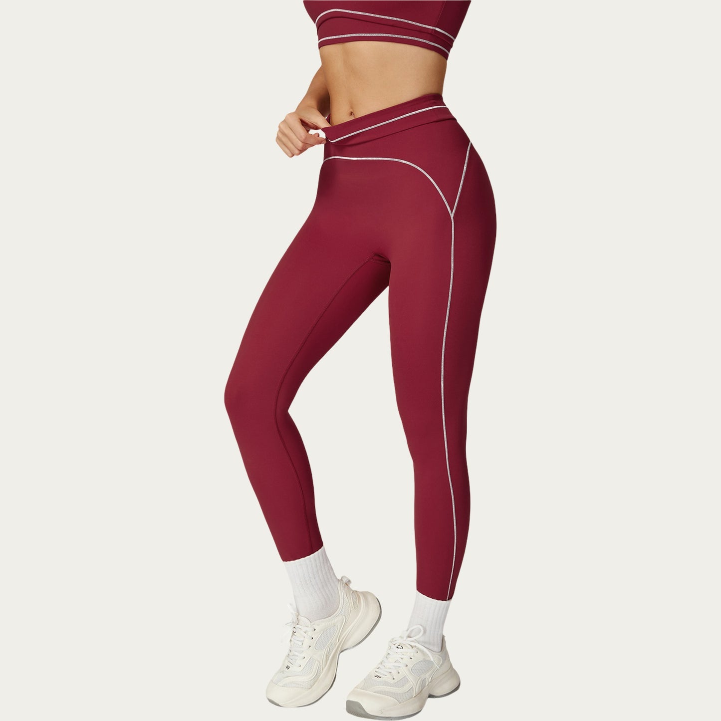 High Waist Sculpting Leggings with Curved Contrast Seam Detailing and Stretch Performance Fabric
