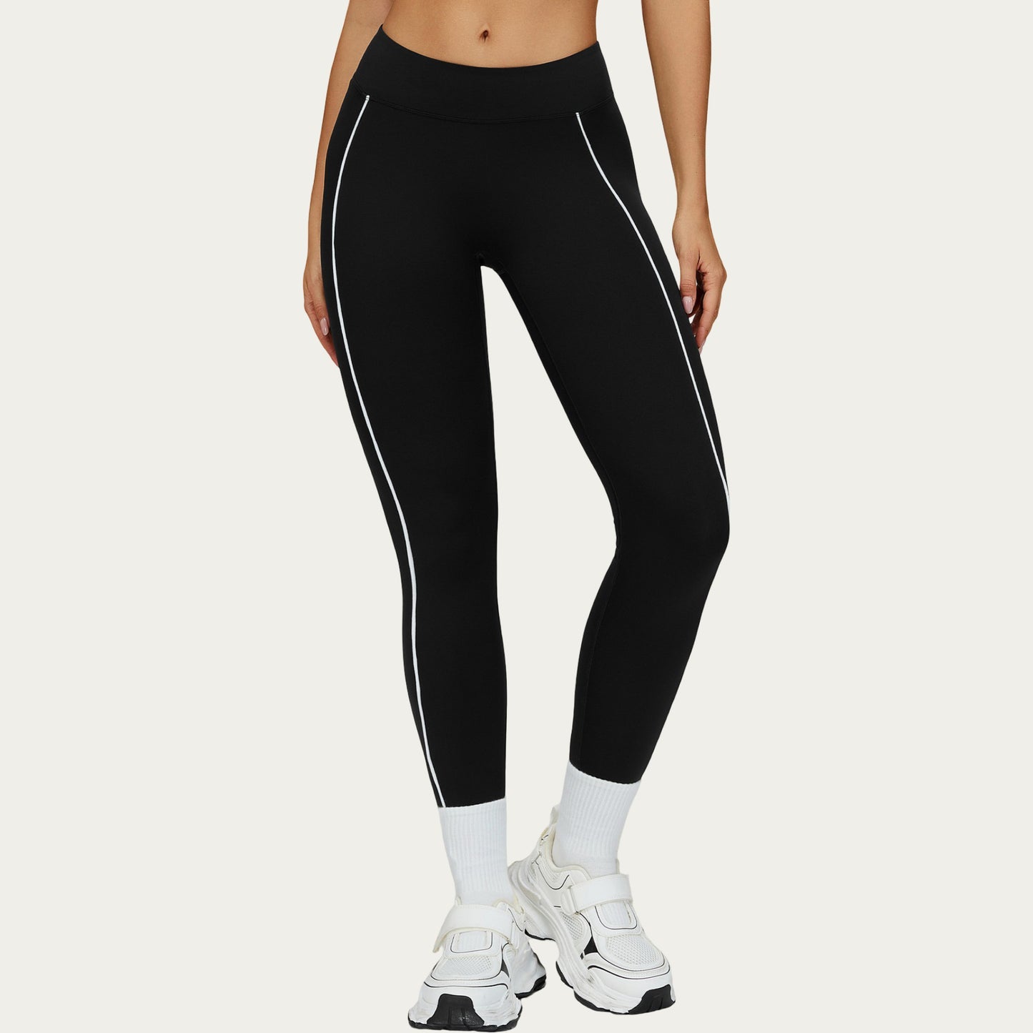 High Waist Performance Leggings with Contrast Piping and Sculpting Stretch Fit