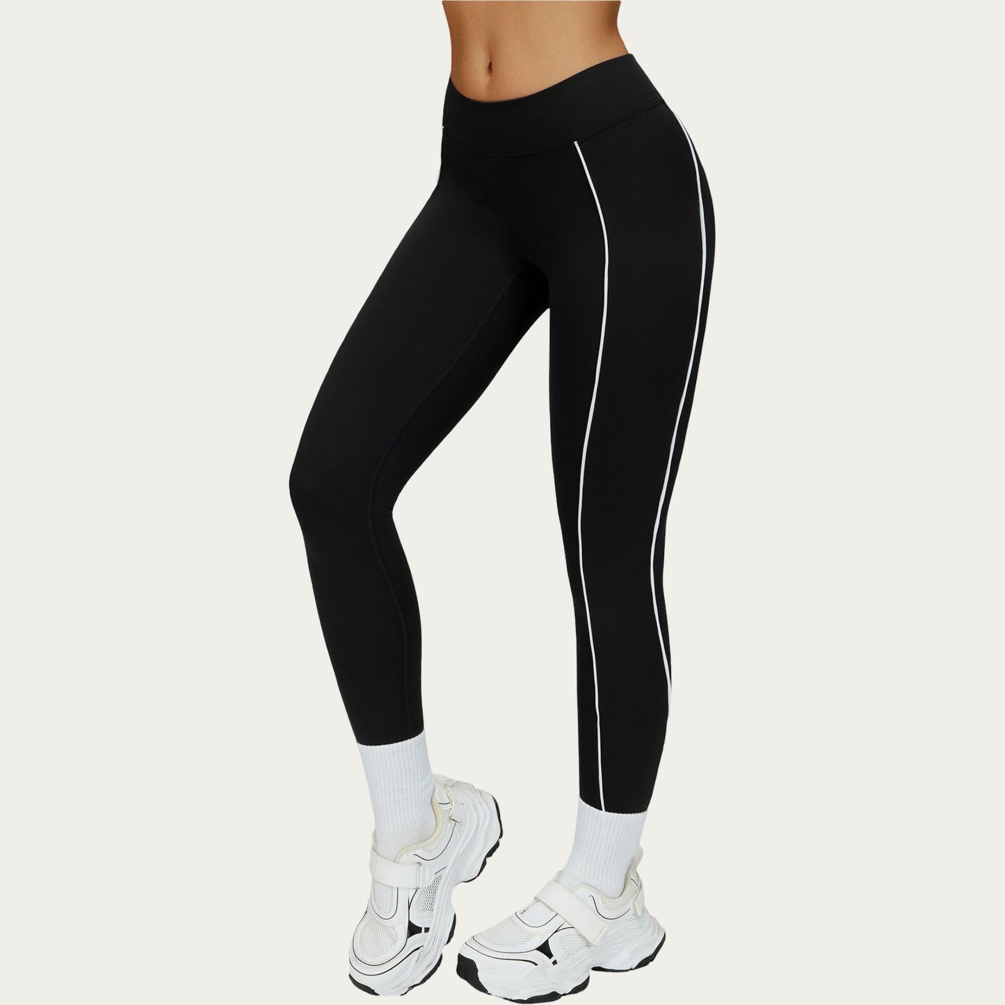 High Waist Performance Leggings with Contrast Piping and Sculpting Stretch Fit