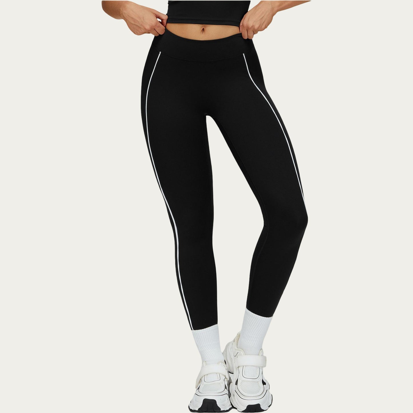 High Waist Performance Leggings with Contrast Piping and Sculpting Stretch Fit