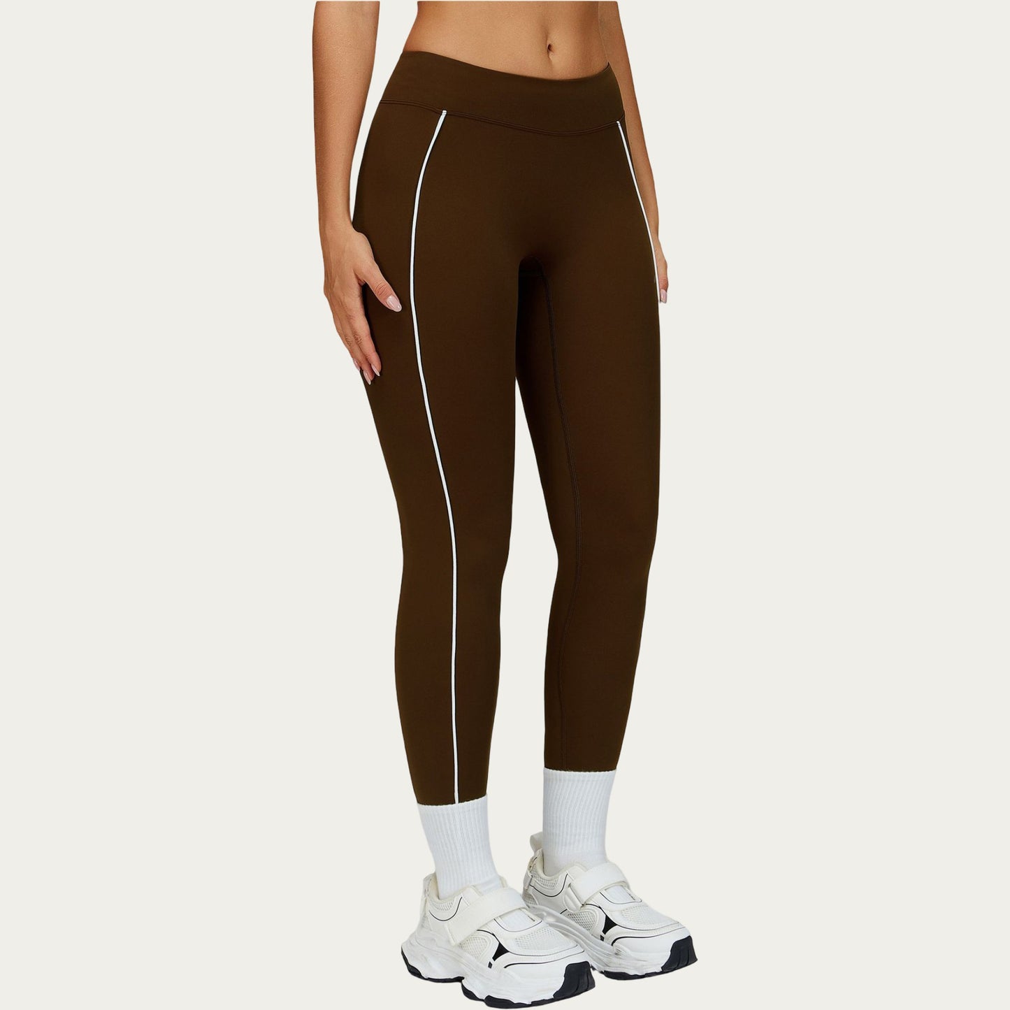 High Waist Performance Leggings with Contrast Piping and Sculpting Stretch Fit