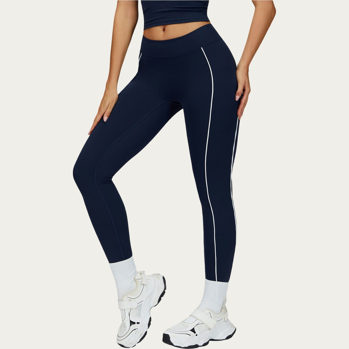 High Waist Performance Leggings with Contrast Piping and Sculpting Stretch Fit