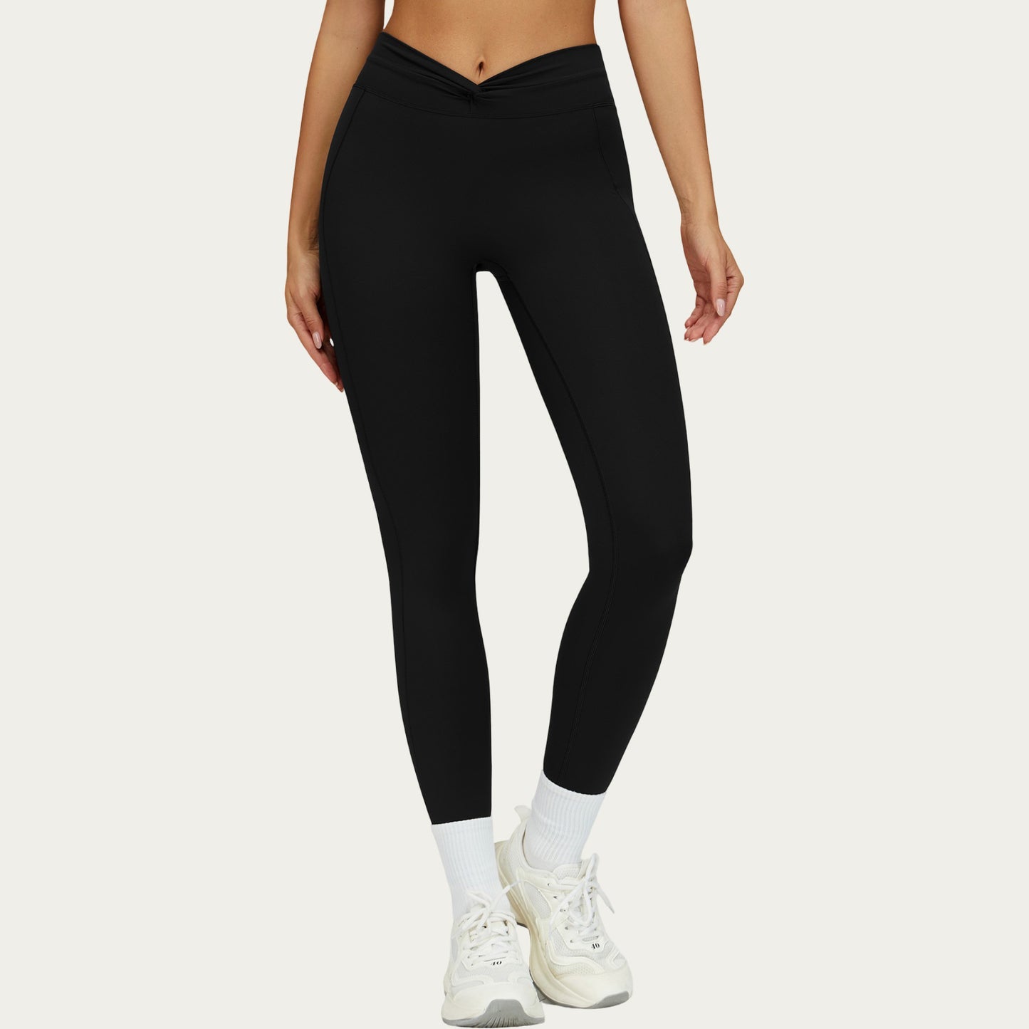 High Waist Sculpting Leggings with Twist Front Waistband and Smooth Stretch Fabric
