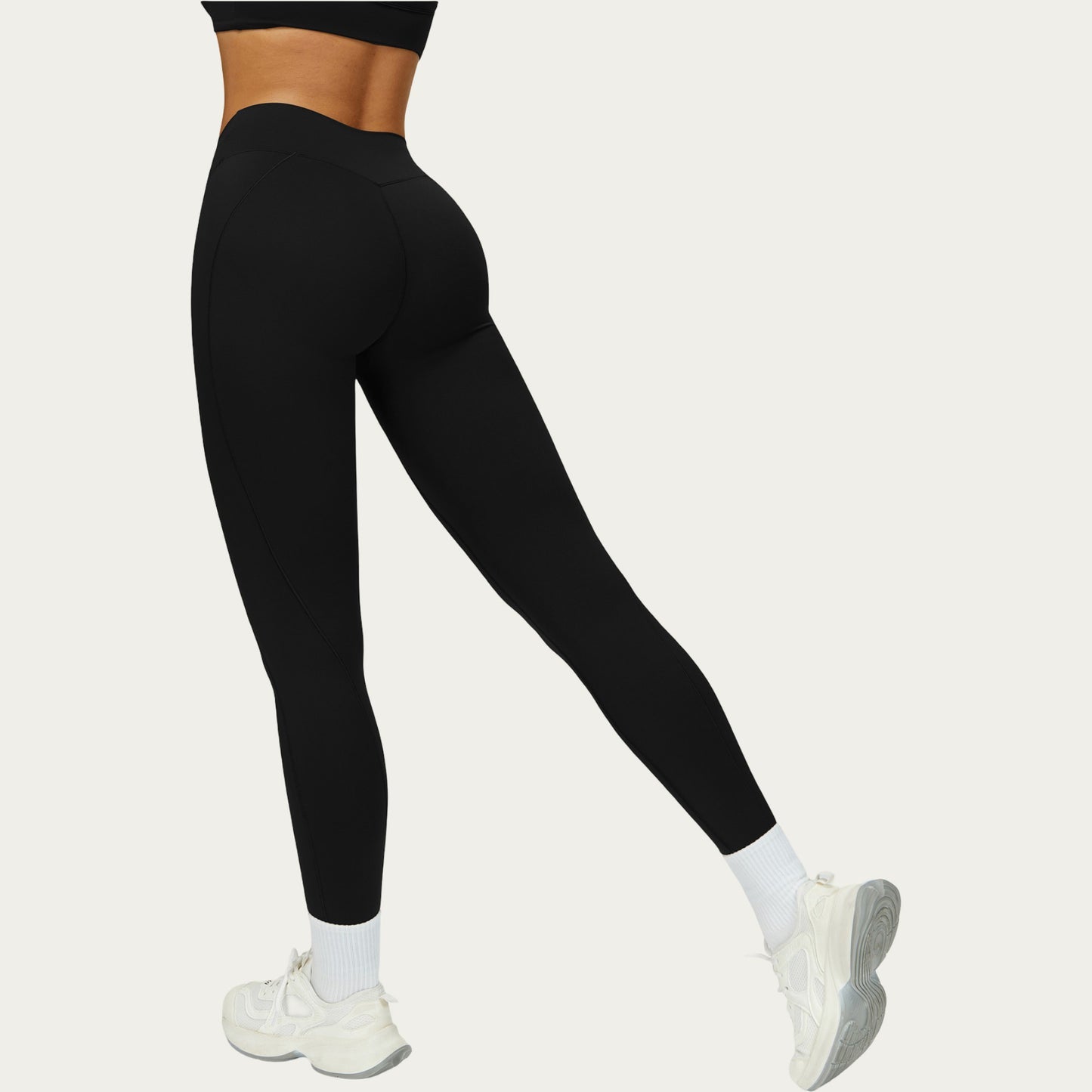 High Waist Sculpting Leggings with Twist Front Waistband and Smooth Stretch Fabric