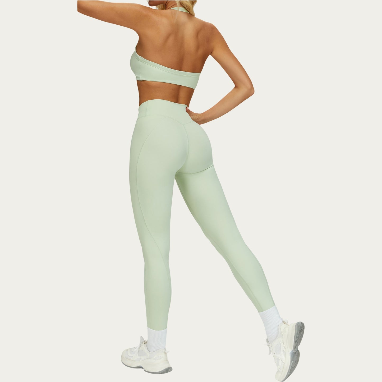 High Waist Sculpting Leggings with Twist Front Waistband and Smooth Stretch Fabric