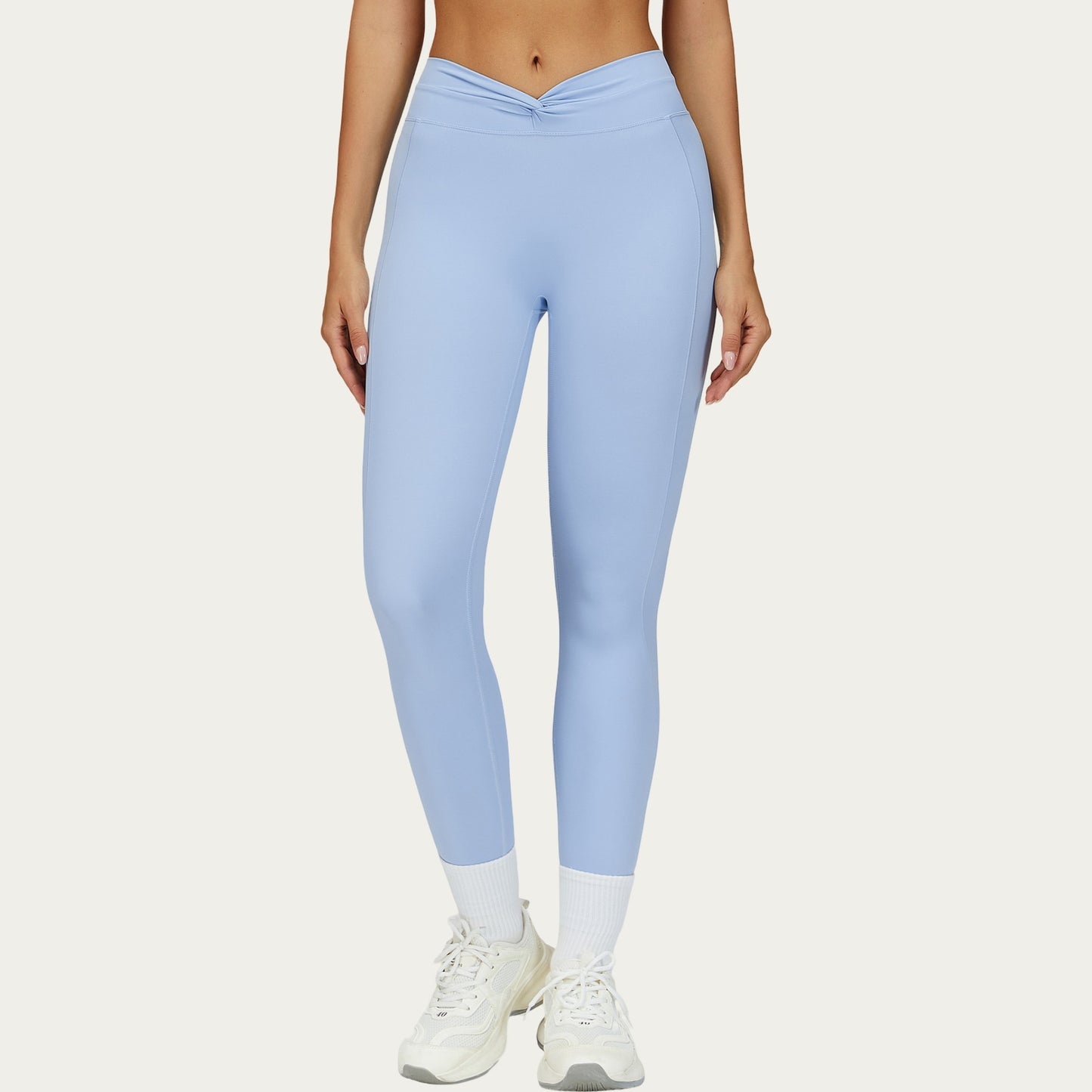 High Waist Sculpting Leggings with Twist Front Waistband and Smooth Stretch Fabric