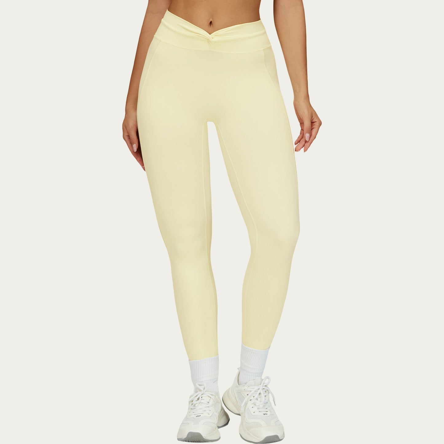 High Waist Sculpting Leggings with Twist Front Waistband and Smooth Stretch Fabric