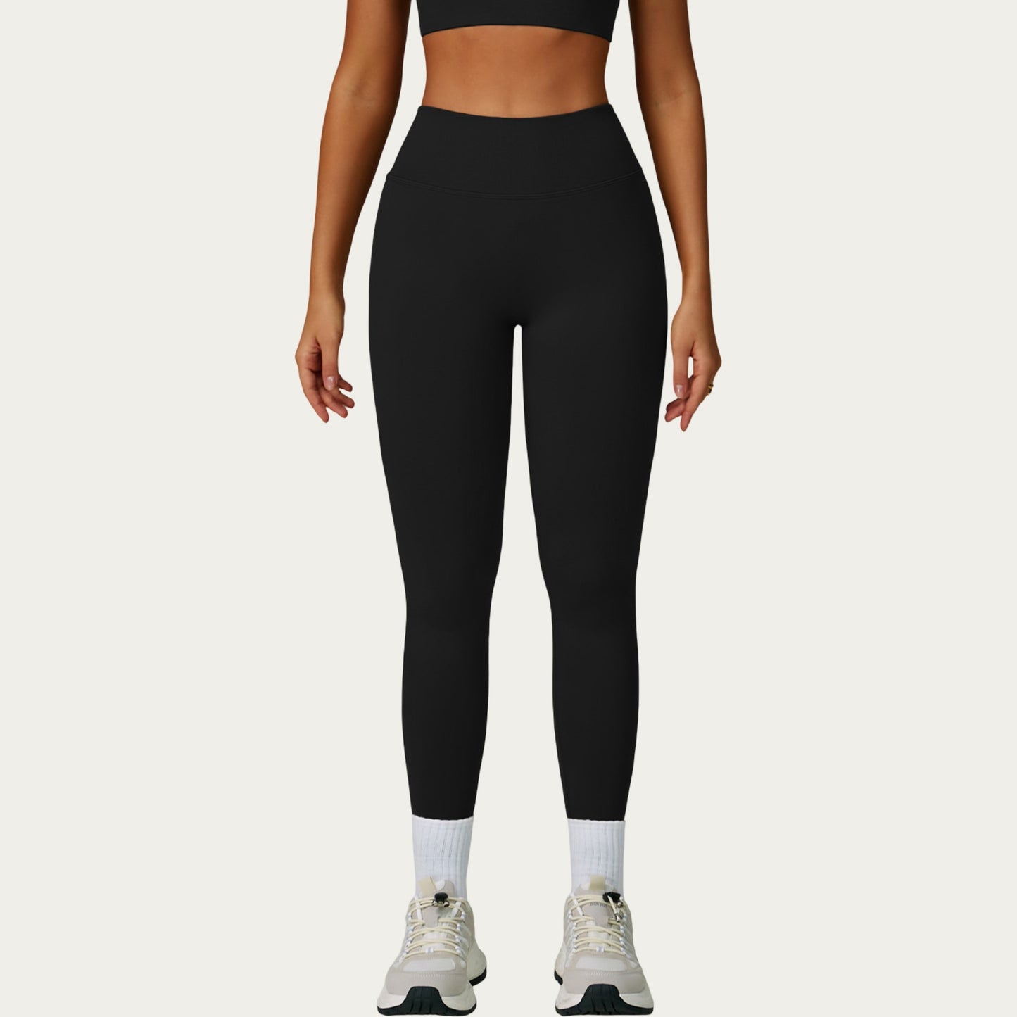 High Waist Smooth Finish Athletic Leggings with Sculpting Fit Stretch Knit Fabric and Full Length Design