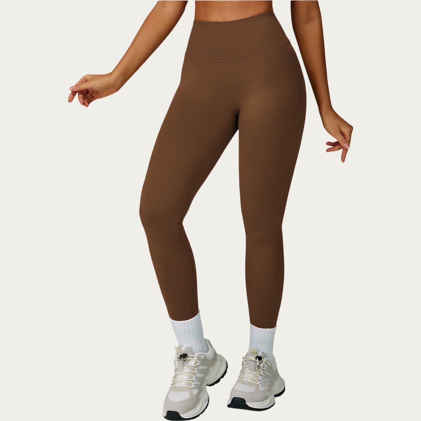 High Waist Smooth Finish Athletic Leggings with Sculpting Fit Stretch Knit Fabric and Full Length Design