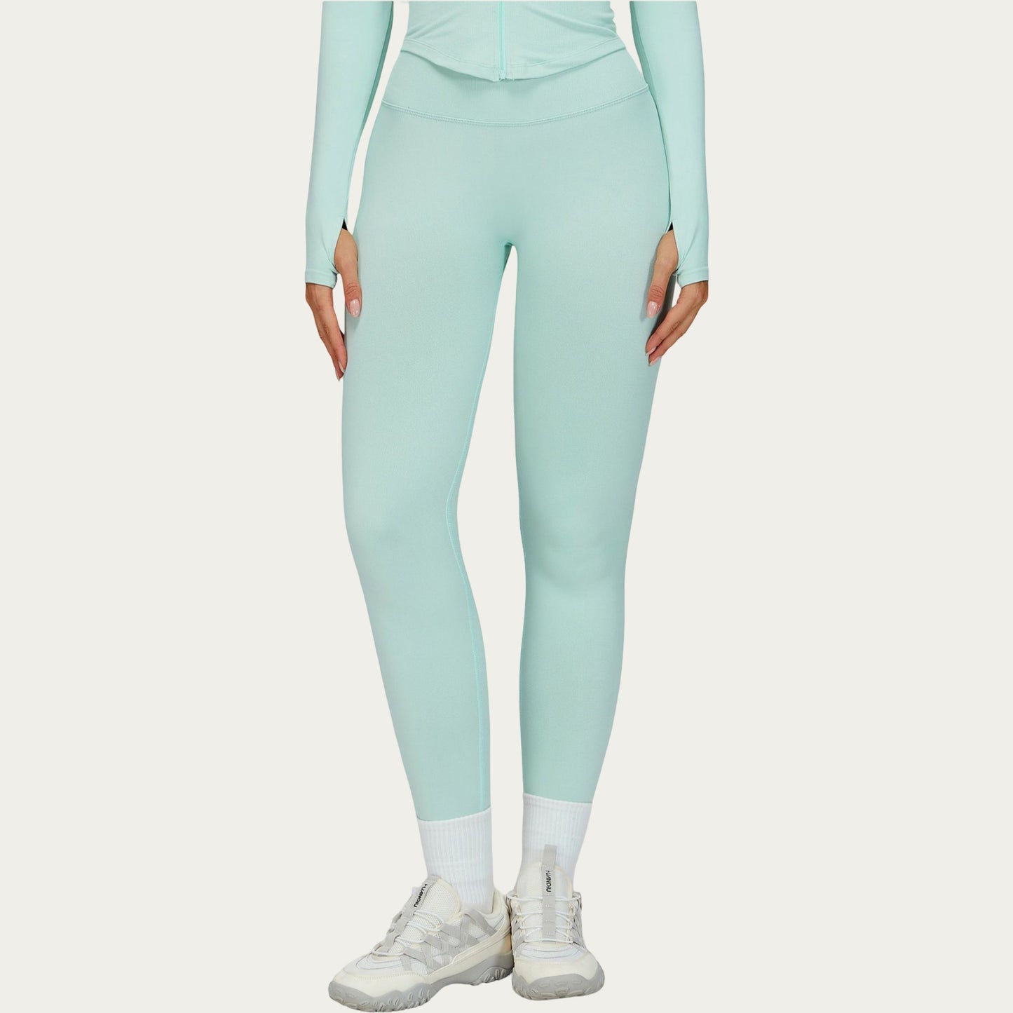 High Waist Smooth Finish Athletic Leggings with Sculpting Fit Stretch Knit Fabric and Full Length Design