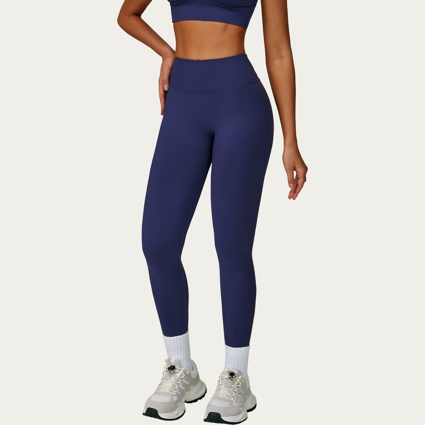 High Waist Smooth Finish Athletic Leggings with Sculpting Fit Stretch Knit Fabric and Full Length Design