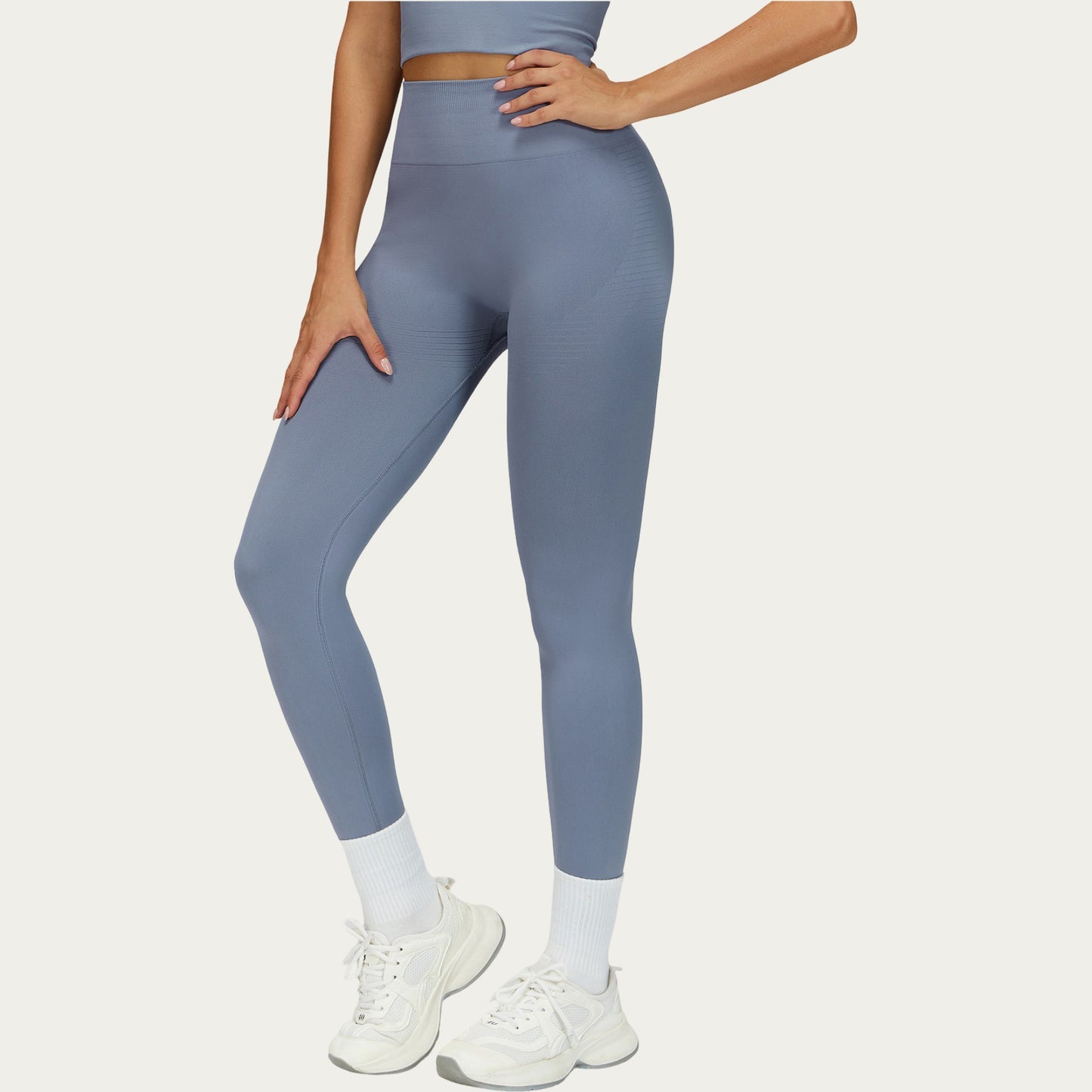 High Waist Seamless Athletic Leggings with Sculpting Fit Stretch Fabric and Contoured Texture Panels