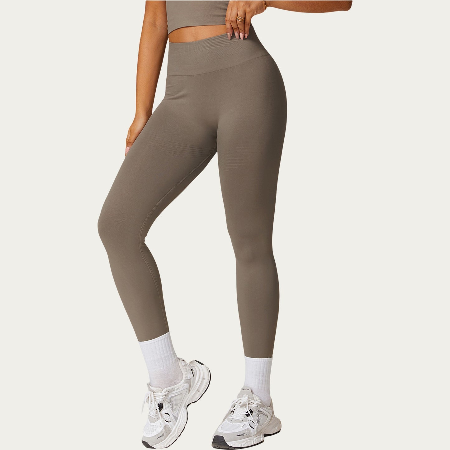 High Waist Seamless Athletic Leggings with Sculpting Fit Stretch Fabric and Contoured Texture Panels