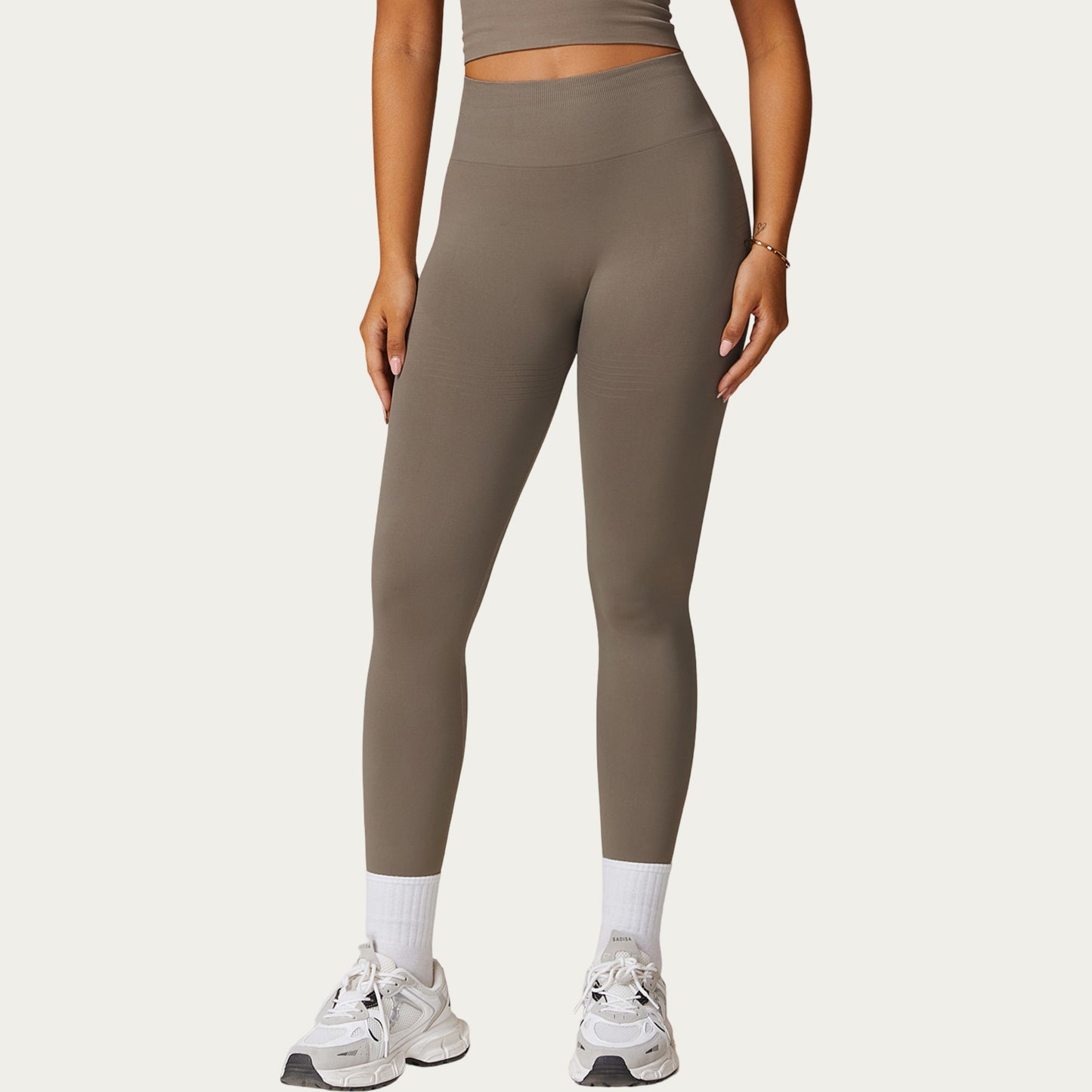 High Waist Seamless Athletic Leggings with Sculpting Fit Stretch Fabric and Contoured Texture Panels