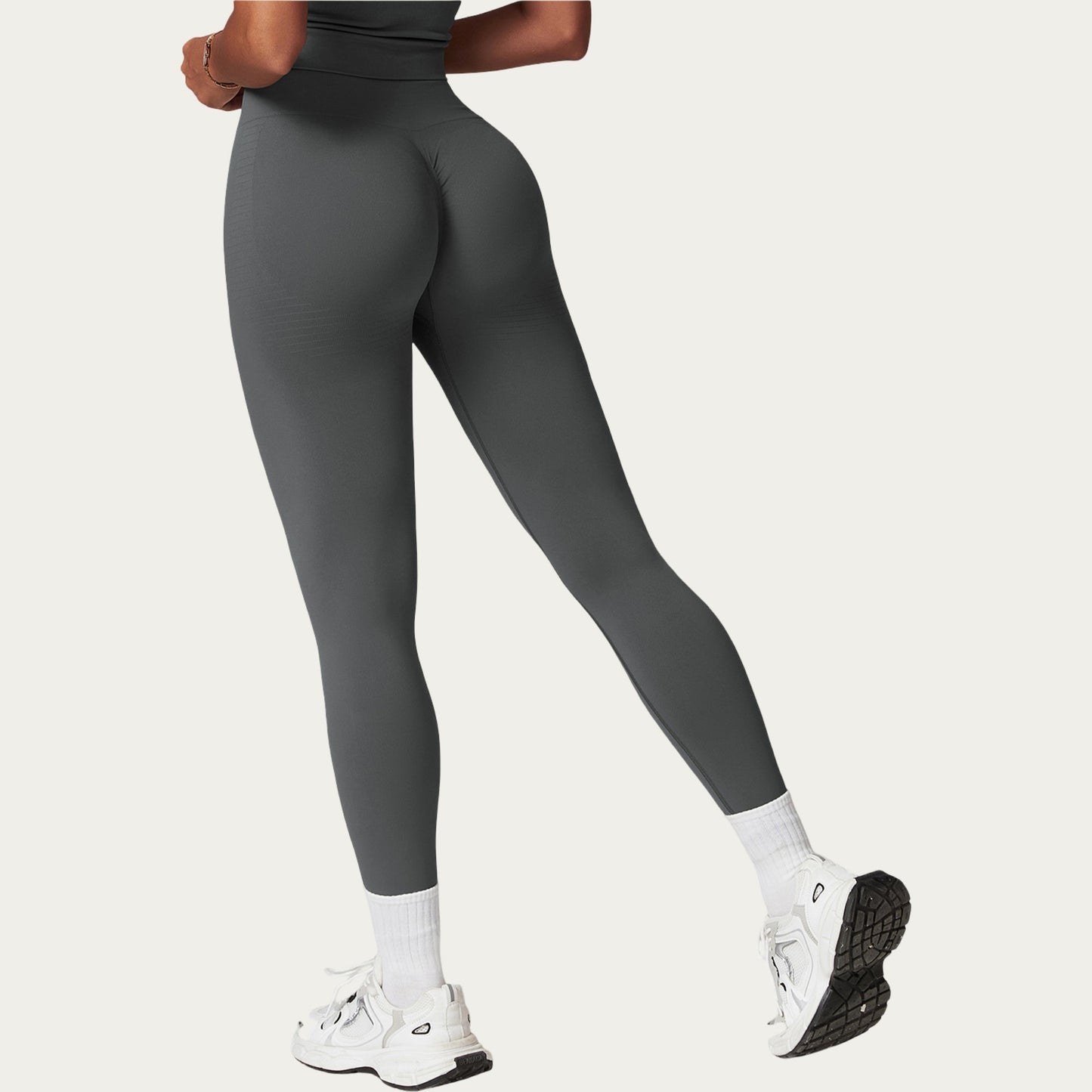 High Waist Seamless Athletic Leggings with Sculpting Fit Stretch Fabric and Contoured Texture Panels
