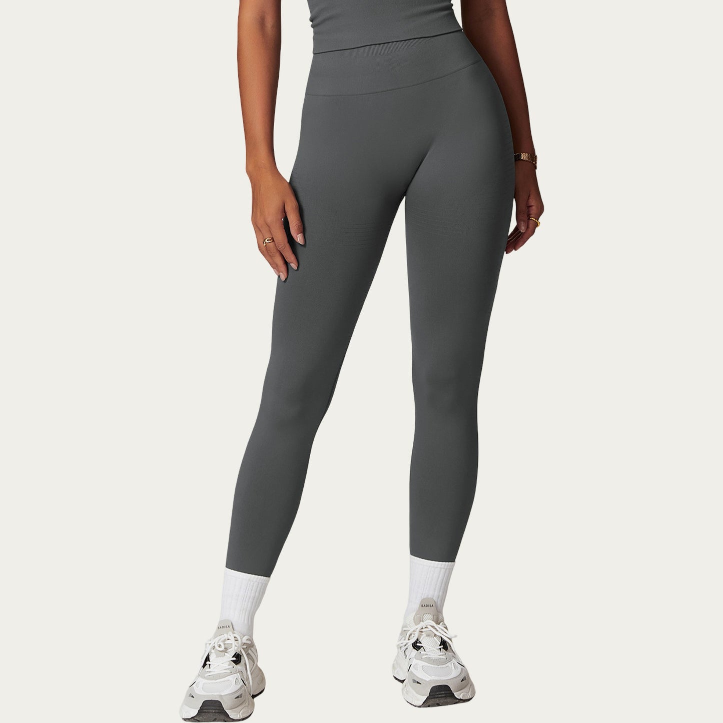 High Waist Seamless Athletic Leggings with Sculpting Fit Stretch Fabric and Contoured Texture Panels