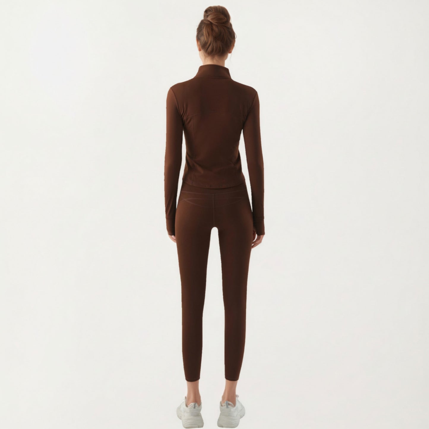 Long Sleeve Fitted Athletic Jacket with Full Zip Front Thumbhole Cuffs and Contoured Seams