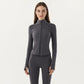 Long Sleeve Fitted Athletic Jacket with Full Zip Front Thumbhole Cuffs and Contoured Seams