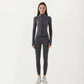 Long Sleeve Fitted Athletic Jacket with Full Zip Front Thumbhole Cuffs and Contoured Seams