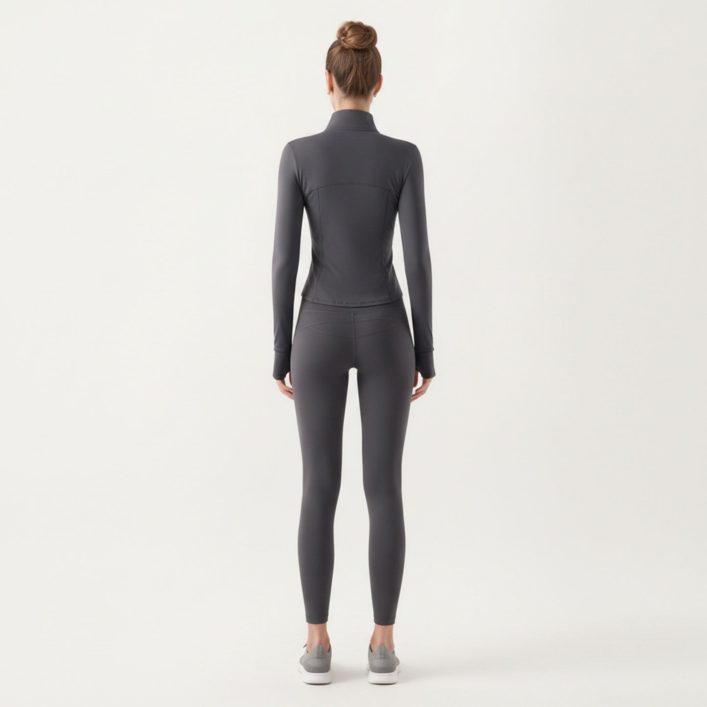 Long Sleeve Fitted Athletic Jacket with Full Zip Front Thumbhole Cuffs and Contoured Seams