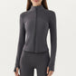Long Sleeve Fitted Athletic Jacket with Full Zip Front Thumbhole Cuffs and Contoured Seams
