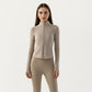 Long Sleeve Fitted Athletic Jacket with Full Zip Front Thumbhole Cuffs and Contoured Seams