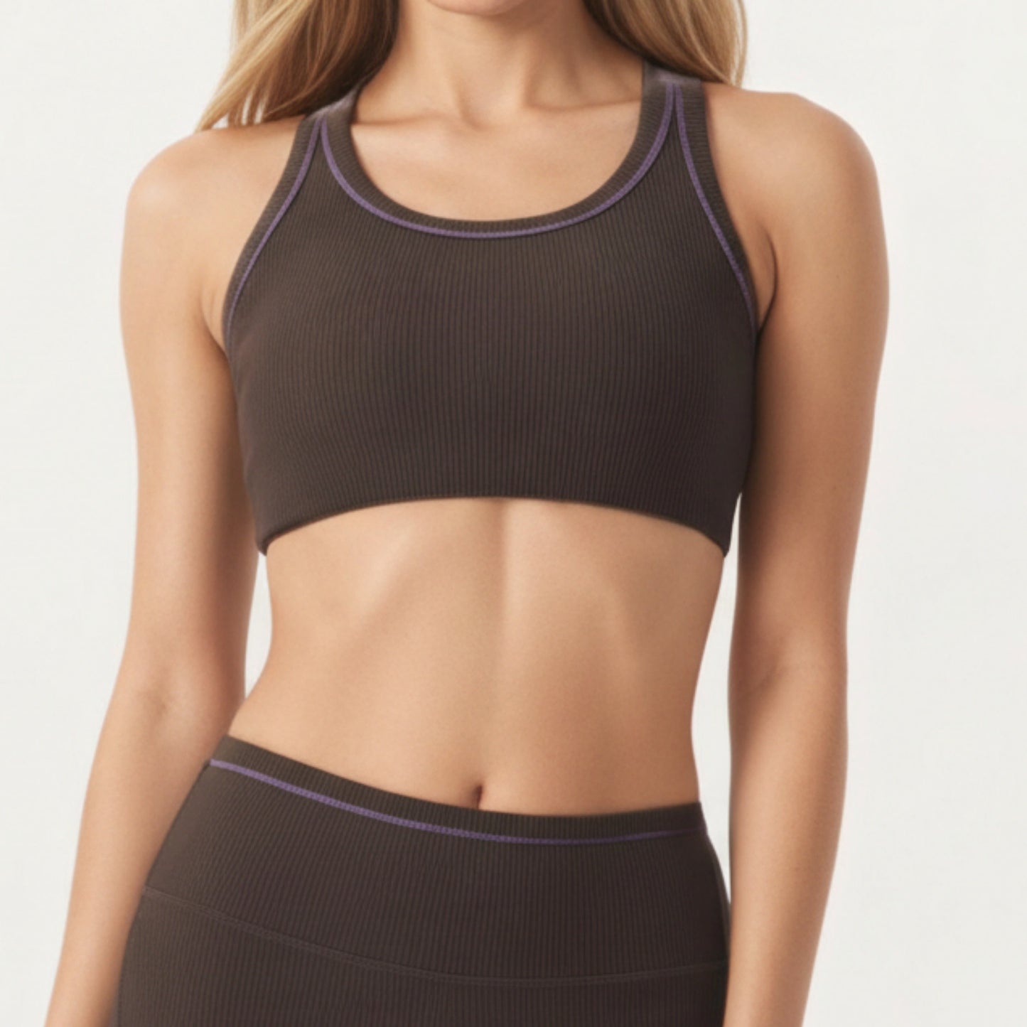 Ribbed Racerback Sports Bra with Scoop Neck and Medium Support