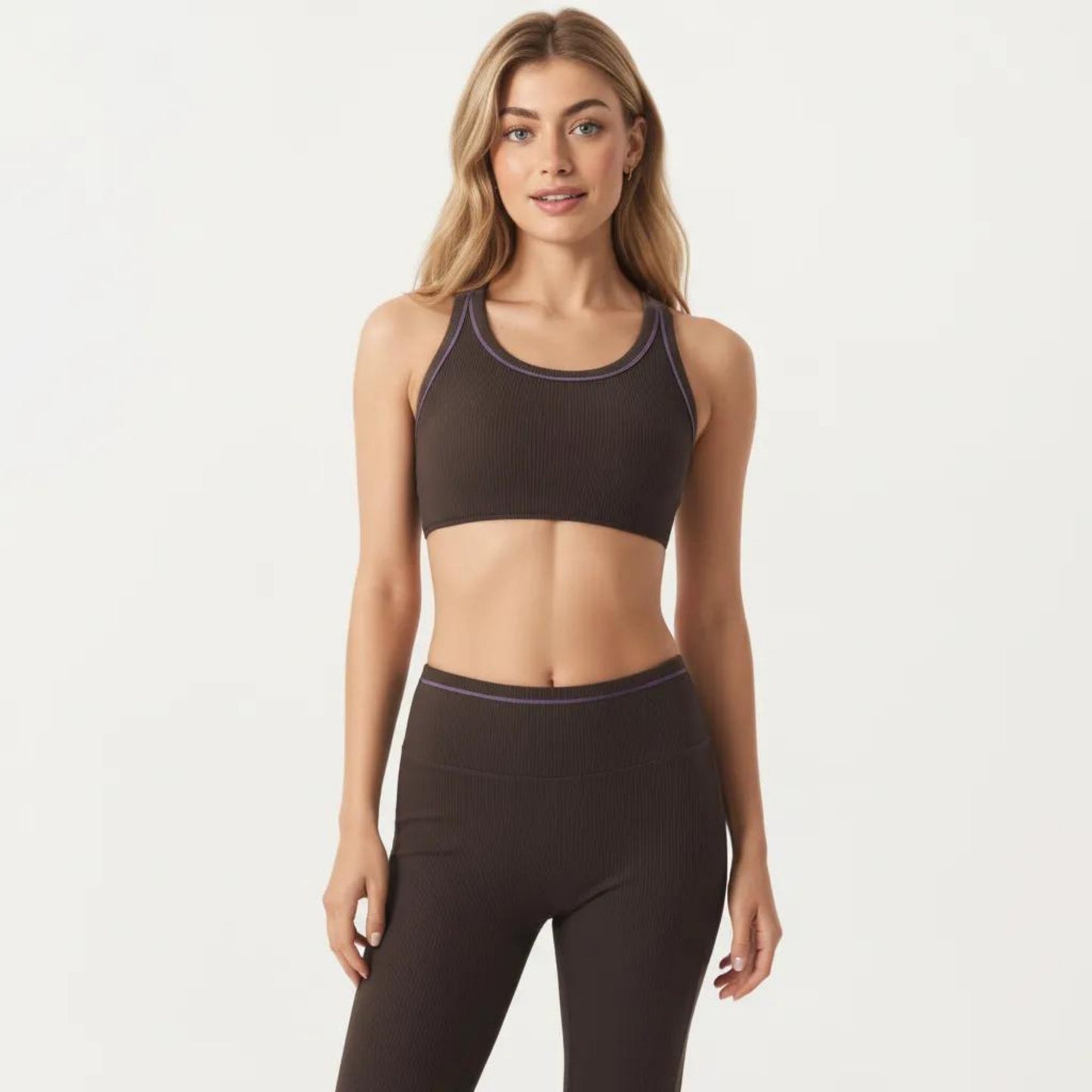 Ribbed Racerback Sports Bra with Scoop Neck and Medium Support