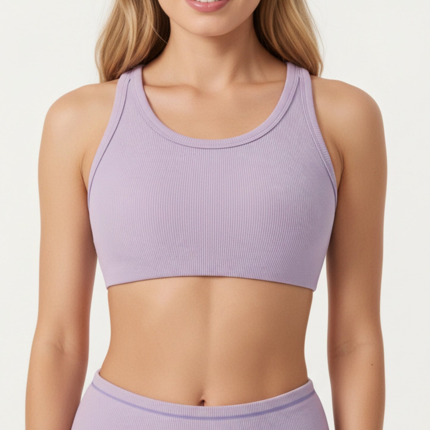 Ribbed Racerback Sports Bra with Scoop Neck and Medium Support
