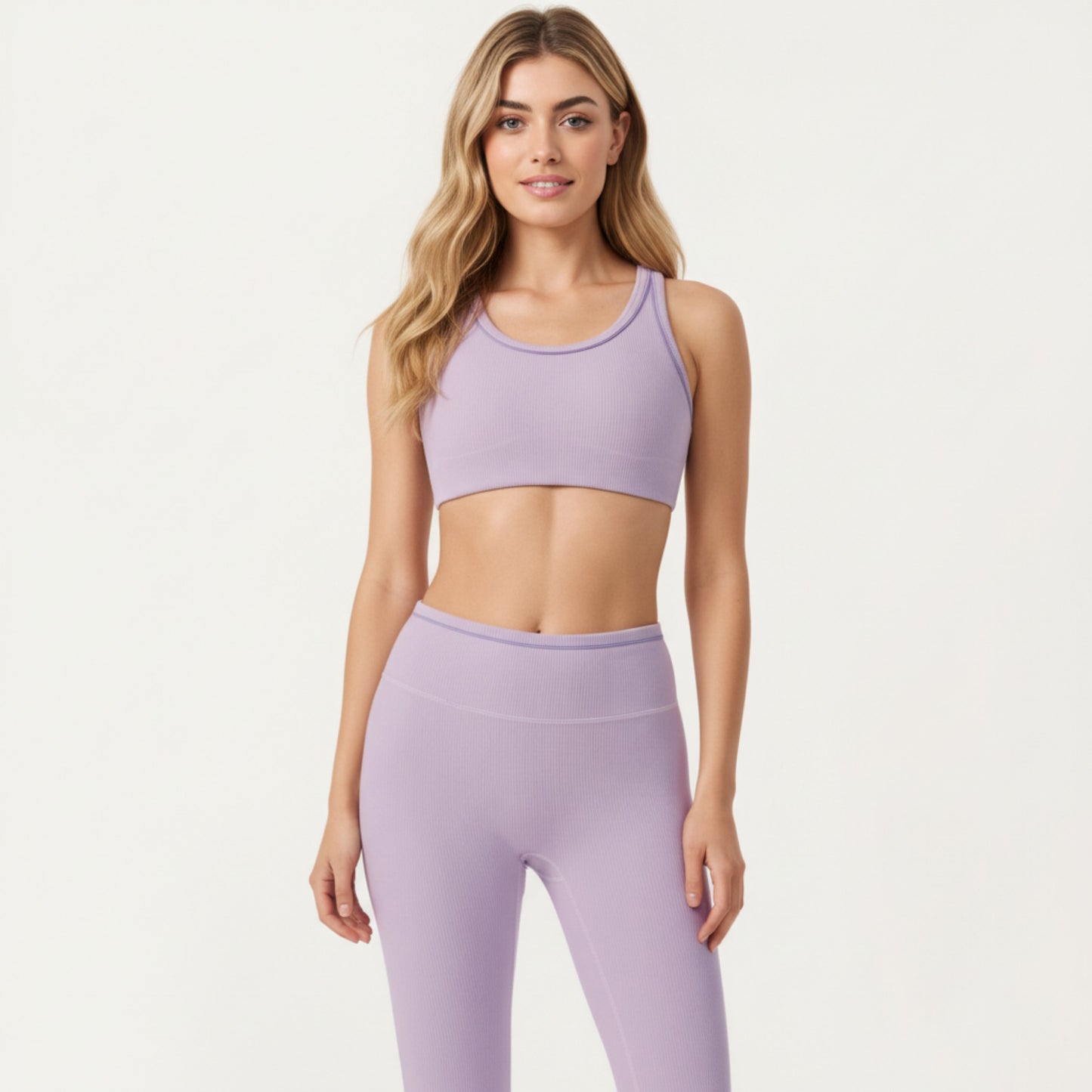 Ribbed Racerback Sports Bra with Scoop Neck and Medium Support