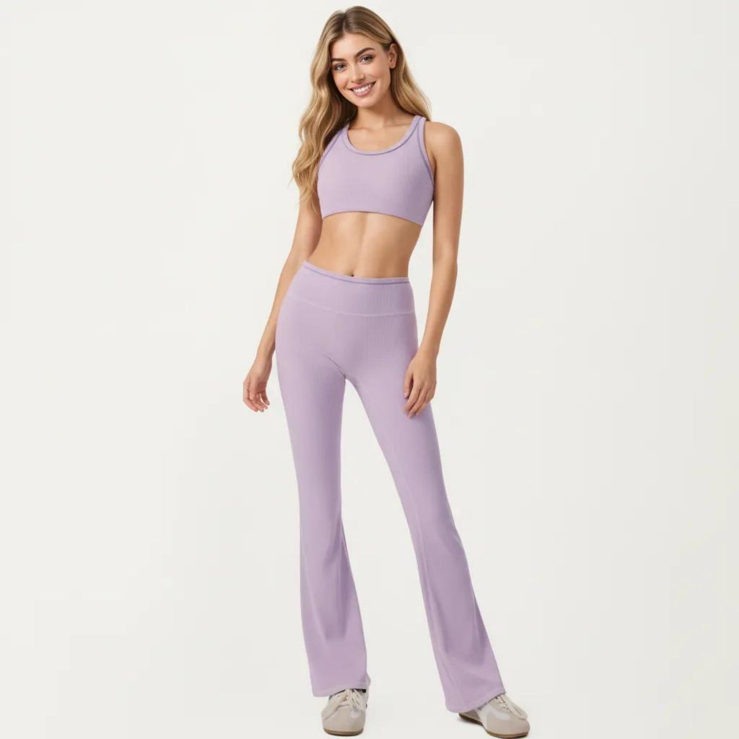 Ribbed Racerback Sports Bra with Scoop Neck and Medium Support