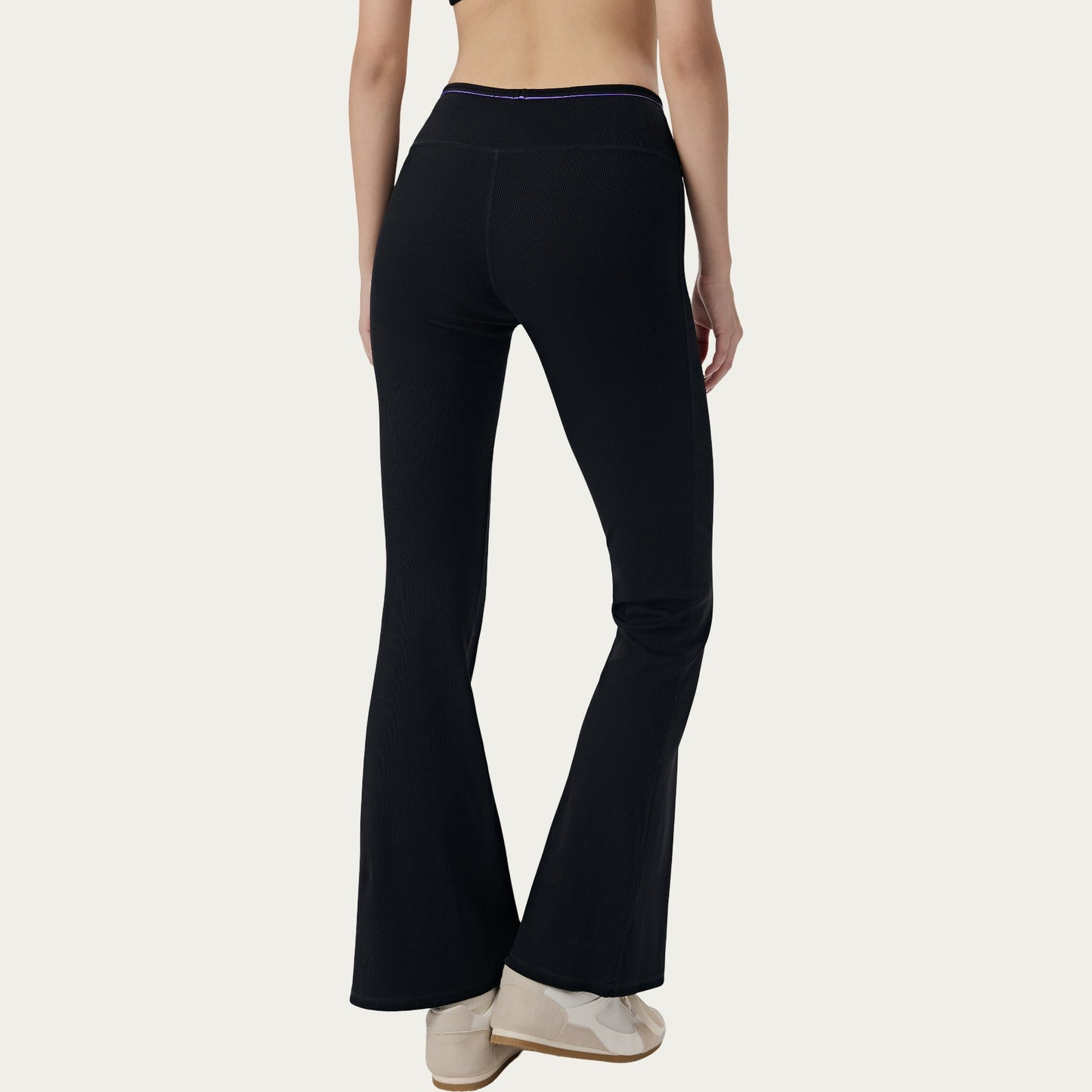 High Waist Ribbed Active Flare Pants with Stretch Performance Fabric