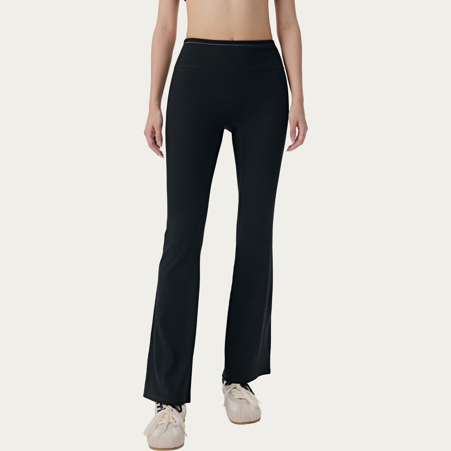 High Waist Ribbed Active Flare Pants with Stretch Performance Fabric