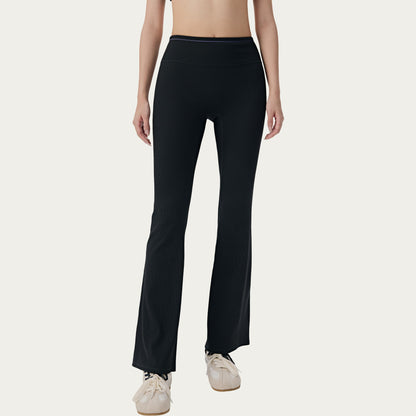 High Waist Ribbed Active Flare Pants with Stretch Performance Fabric