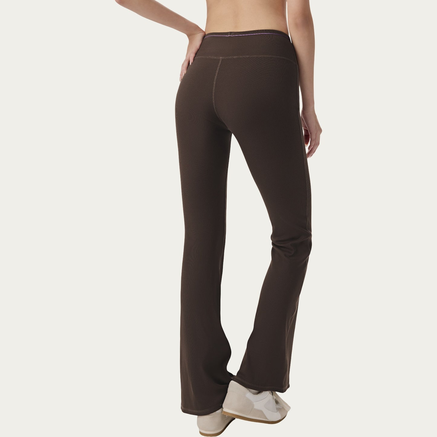 High Waist Ribbed Active Flare Pants with Stretch Performance Fabric