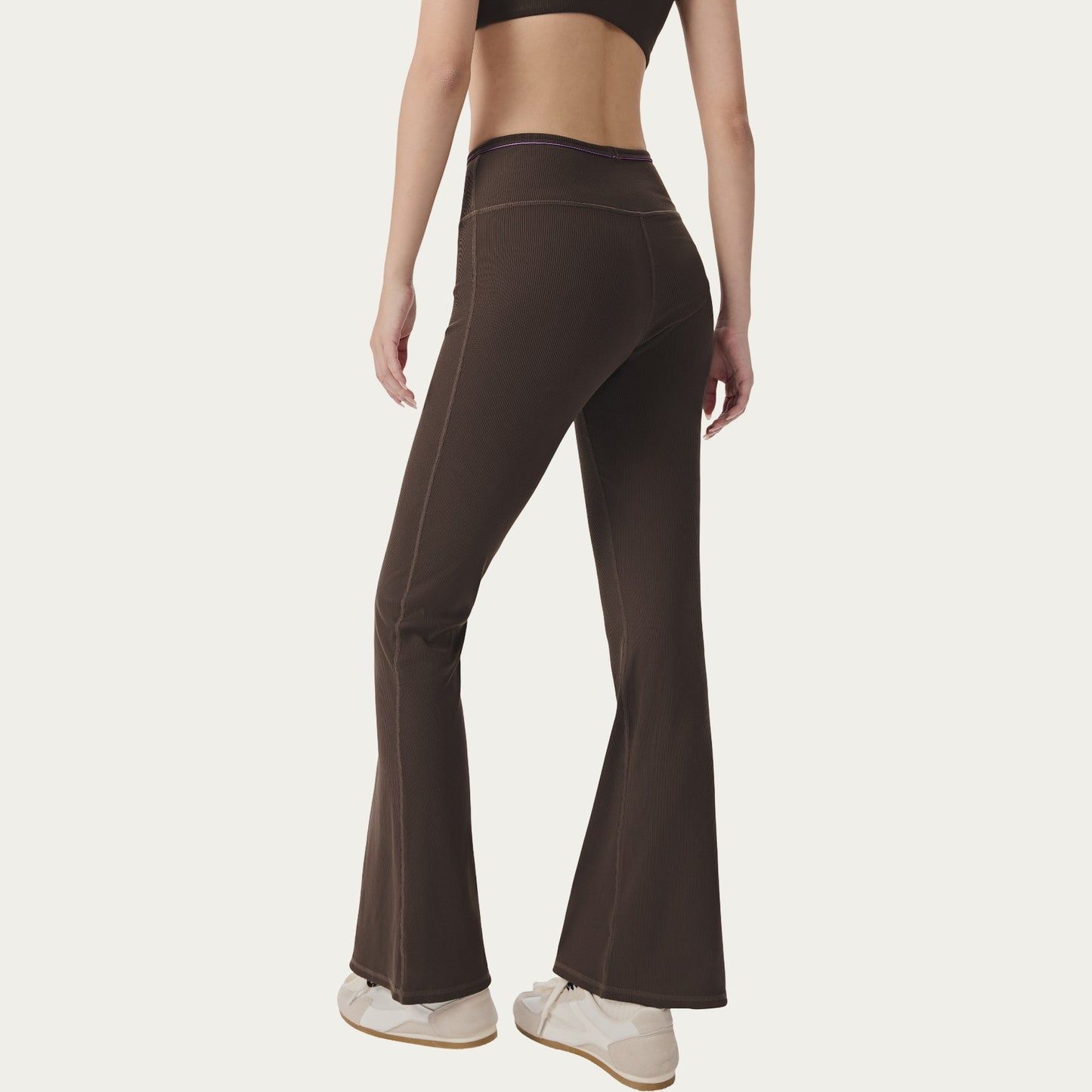 High Waist Ribbed Active Flare Pants with Stretch Performance Fabric