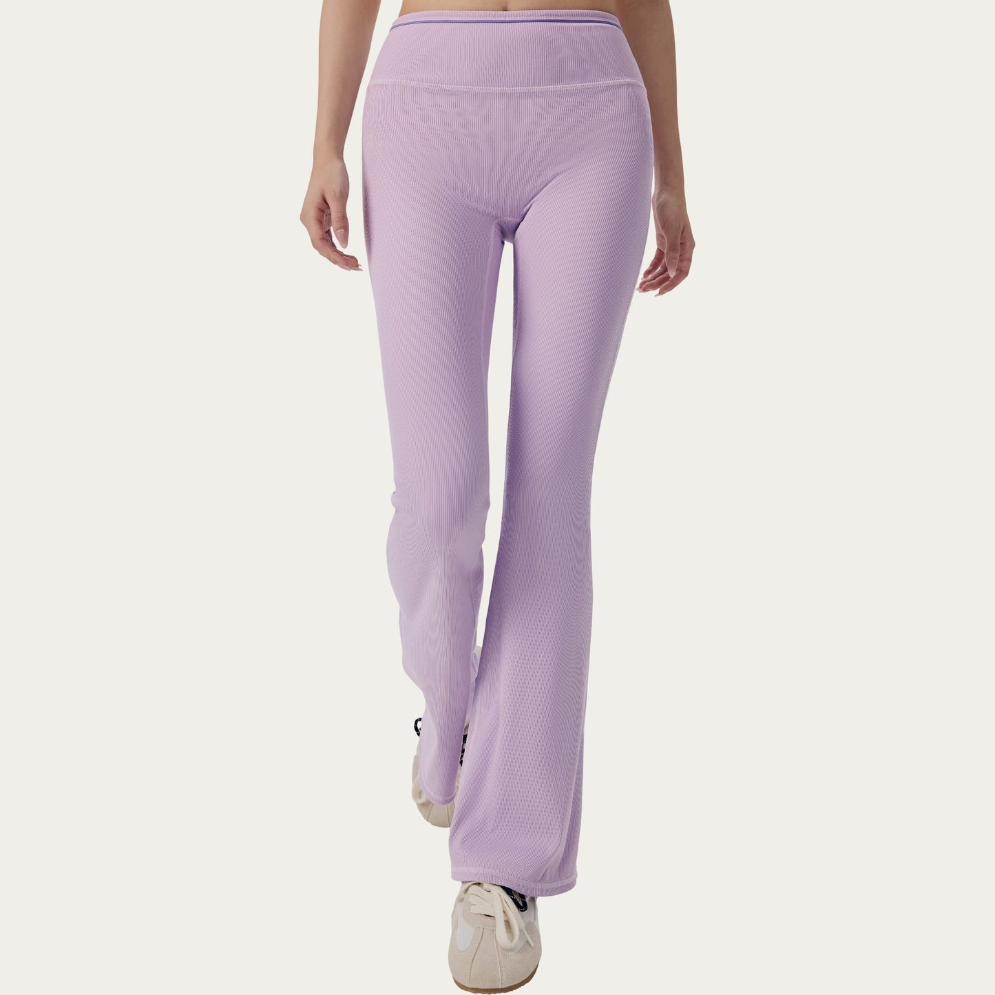 High Waist Ribbed Active Flare Pants with Stretch Performance Fabric