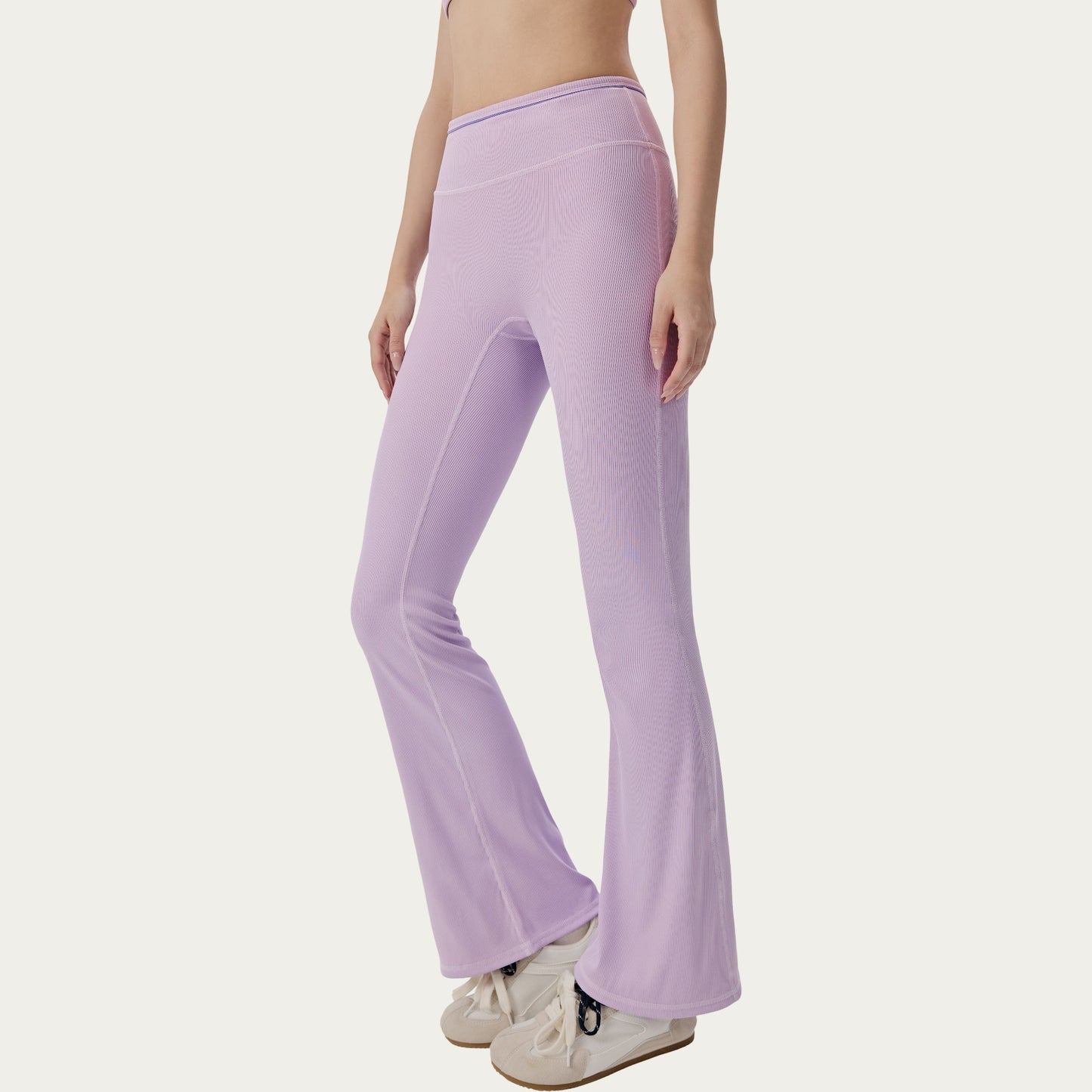 High Waist Ribbed Active Flare Pants with Stretch Performance Fabric