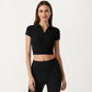 Short Sleeve Cropped Active Polo Top with Collared V Neck and Stretch Fit