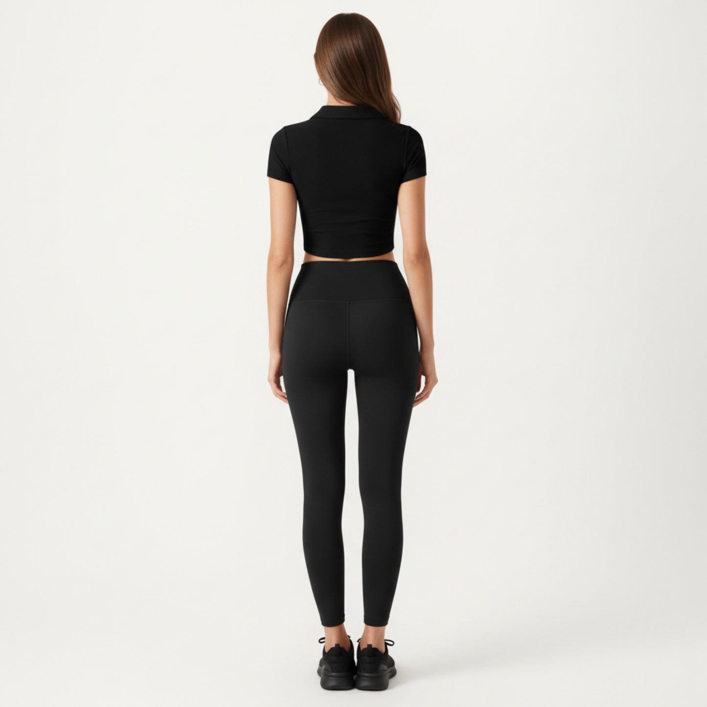 Short Sleeve Cropped Active Polo Top with Collared V Neck and Stretch Fit