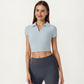 Short Sleeve Cropped Active Polo Top with Collared V Neck and Stretch Fit