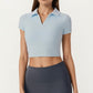 Short Sleeve Cropped Active Polo Top with Collared V Neck and Stretch Fit