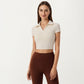 Short Sleeve Cropped Active Polo Top with Collared V Neck and Stretch Fit