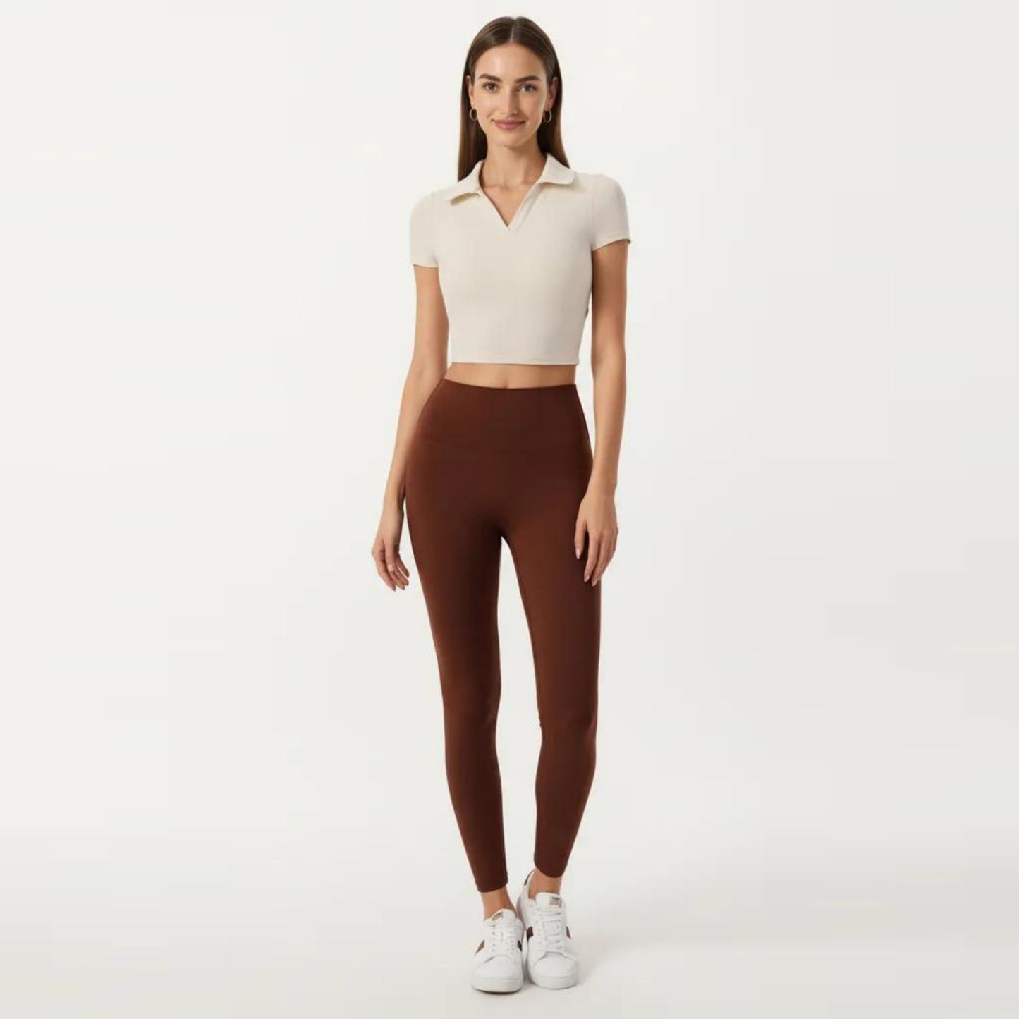 Short Sleeve Cropped Active Polo Top with Collared V Neck and Stretch Fit