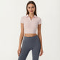 Short Sleeve Cropped Active Polo Top with Collared V Neck and Stretch Fit
