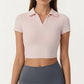 Short Sleeve Cropped Active Polo Top with Collared V Neck and Stretch Fit