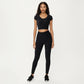 Short Sleeve Ribbed Active Crop Top with Scoop Neck and Back Strap Detail