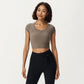Short Sleeve Ribbed Active Crop Top with Scoop Neck and Back Strap Detail