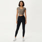 Short Sleeve Ribbed Active Crop Top with Scoop Neck and Back Strap Detail