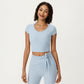 Short Sleeve Ribbed Active Crop Top with Scoop Neck and Back Strap Detail
